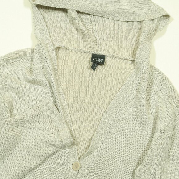 Eileen Fisher Hemp Cardigan Hoodie Womens S Beige Knit One Button - Picture 1 of 5